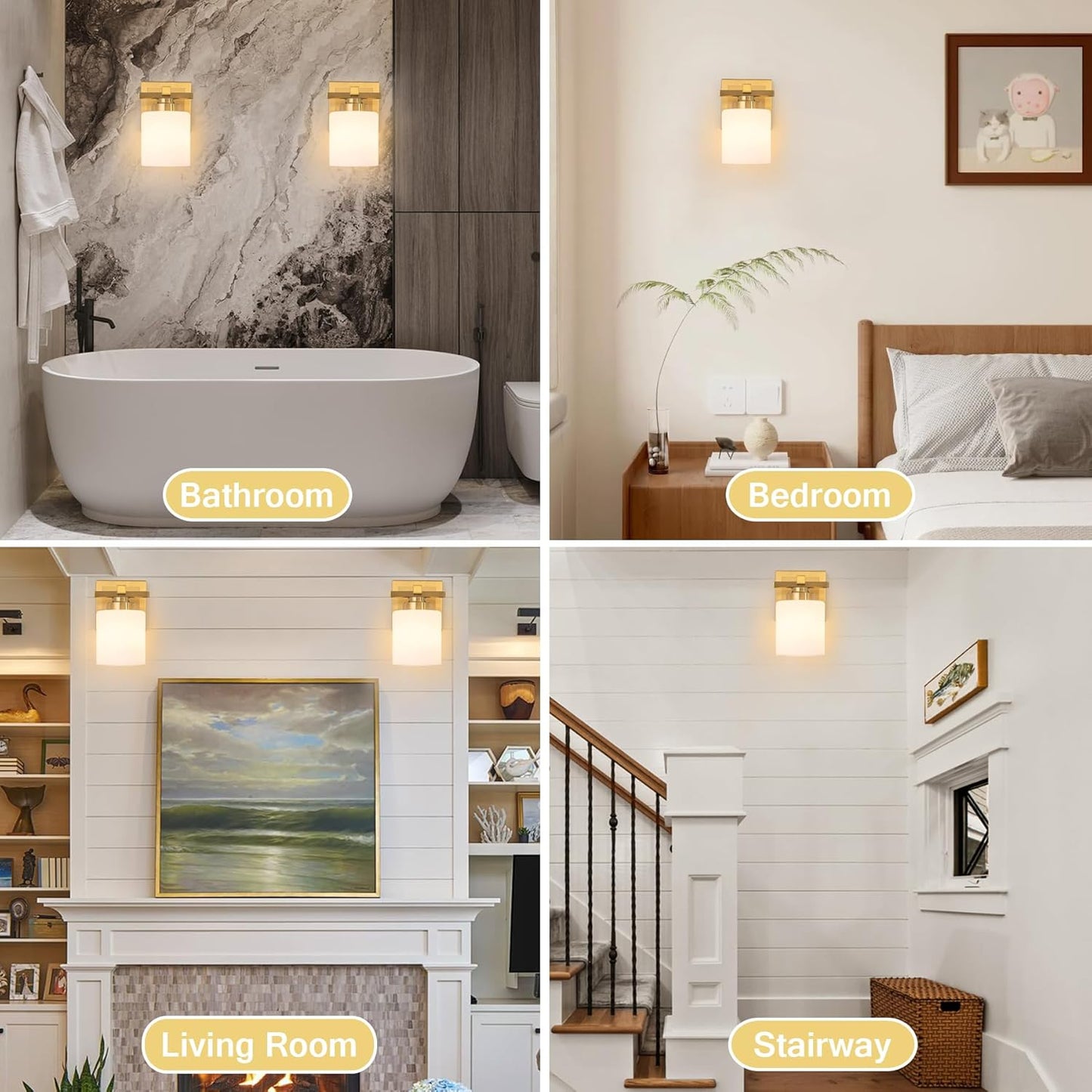 1 Light Modern Bathroom Light Fixtures Over Mirror, Brass Finish Vanity Lights for Bathroom Wall Sconces with Milky White Glass Shades, E26 Socket (Bulbs Not Included)