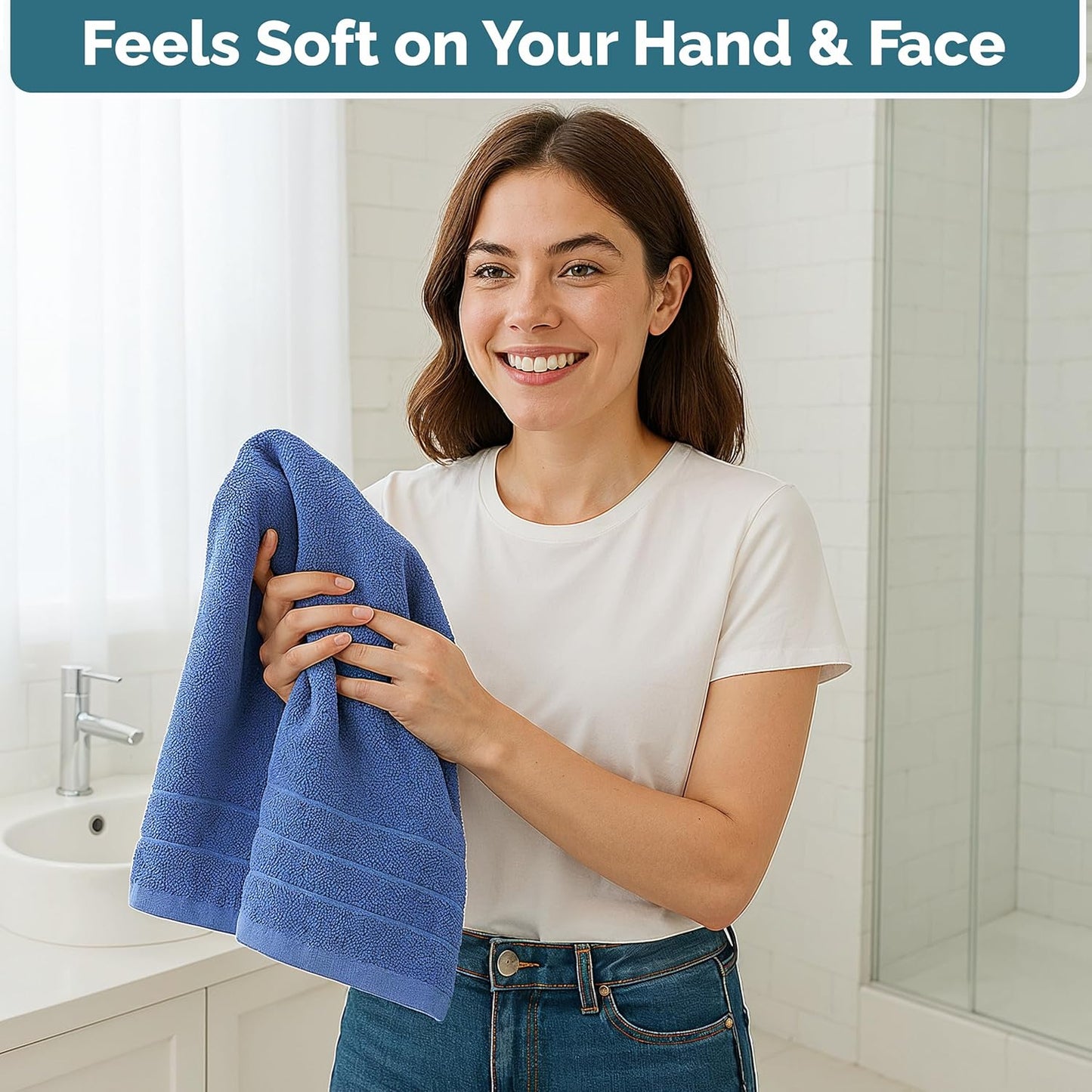 Casa Platino 100% Cotton Hand Towels for Bathroom Set of 4 (16"x28") - Spa & Hotel Quality - Ring Spun - Quick Dry, Soft & Absorbent Bath Hand Towel 4 Pack - Suitable for All Skin Type - Cerulean Blue