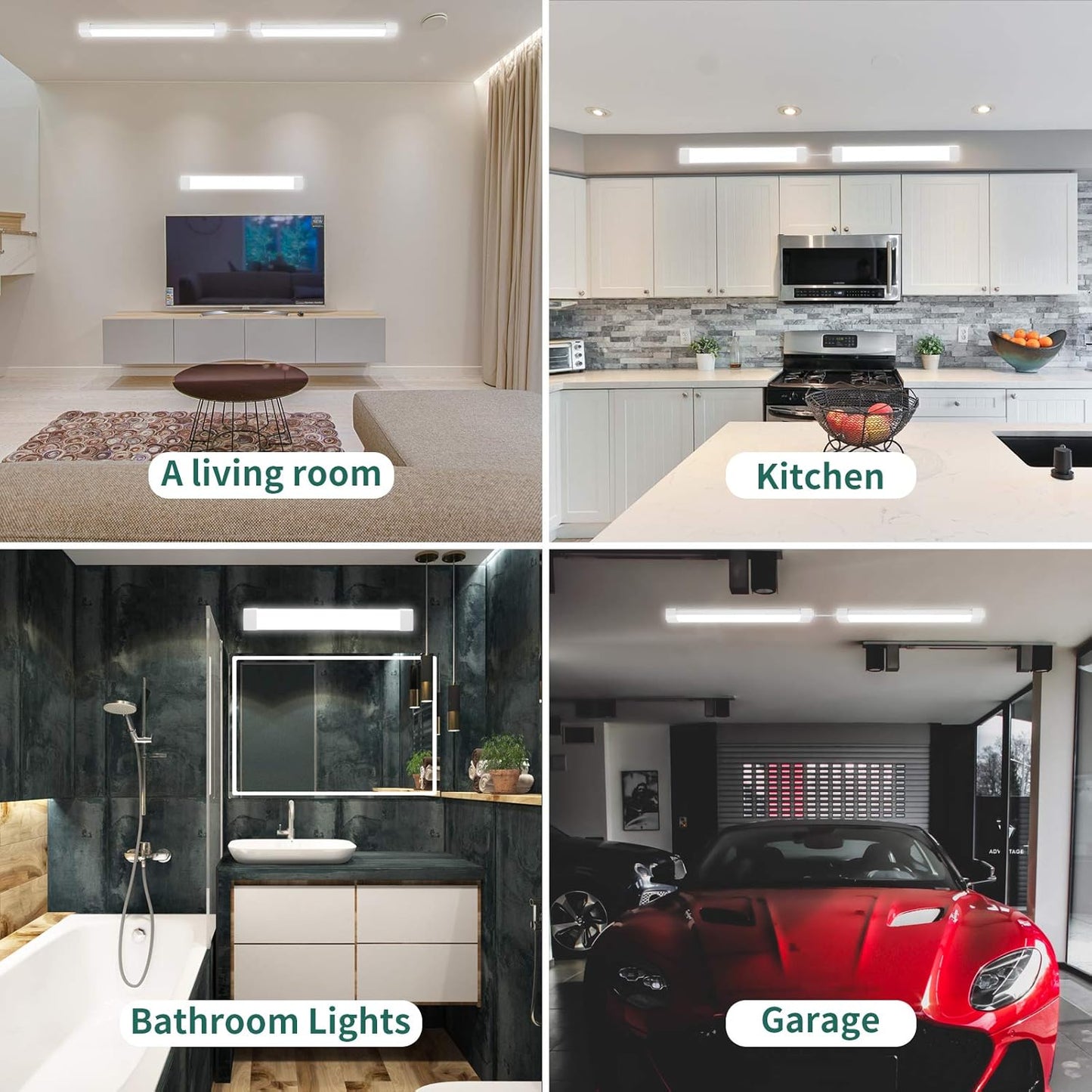 KUKUMAO 5000K LED Ceiling Light Fixture, 2FT with Plug Linkable, 2PCS Waterproof LED Tube Light Under Cabinet Lighting,Closet Light 18W for Garage Kitchen Bathroom Workbench and Office