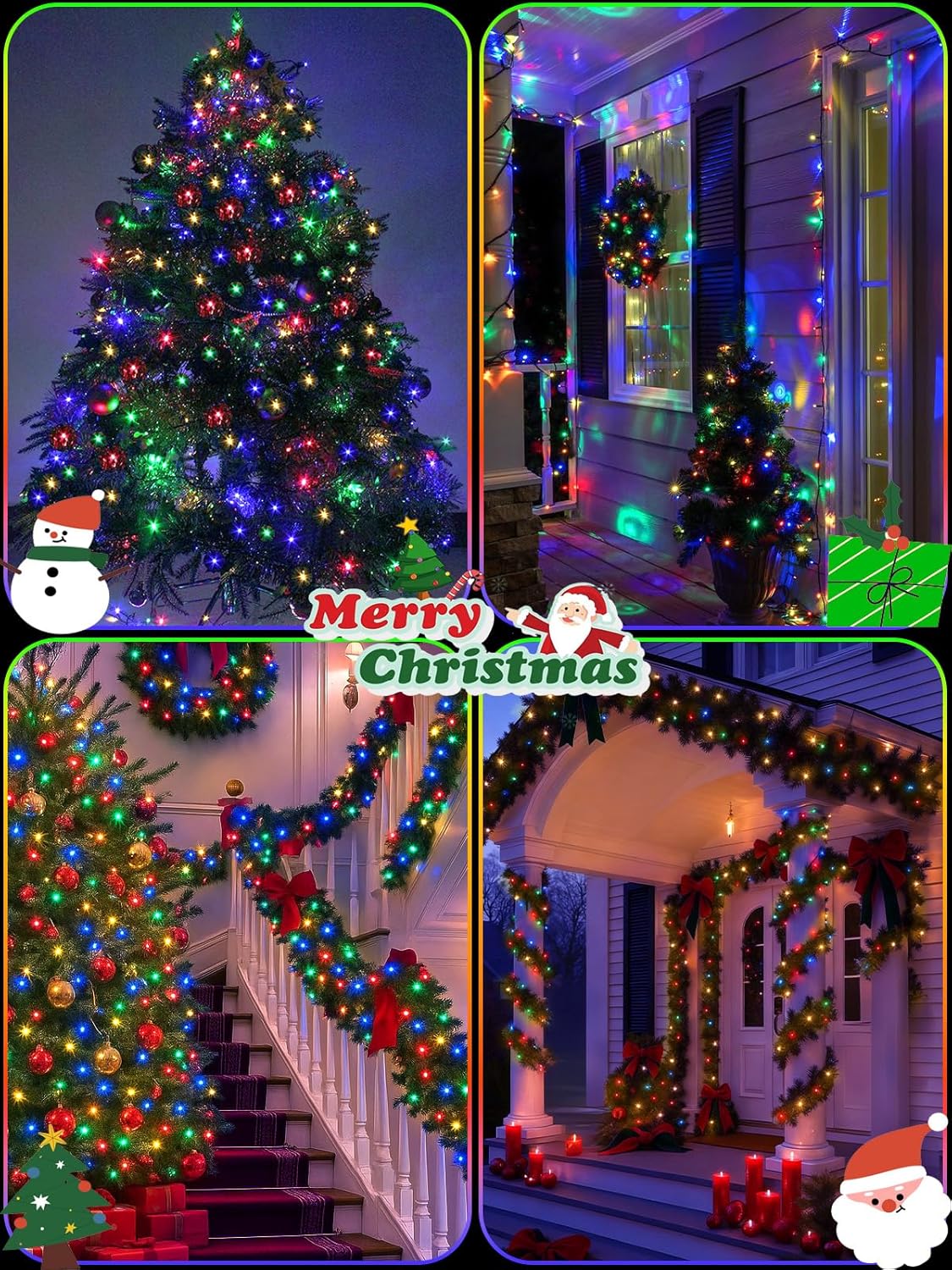 4 Pack Battery Operated Christmas Lights with Timer, 132FT 400 LED Waterproof Battery Twinkle Light, 8 Modes Green Wire Fairy Light for Indoor & Outdoor Bedroom Tree Christmas Decorations (Multicolor)