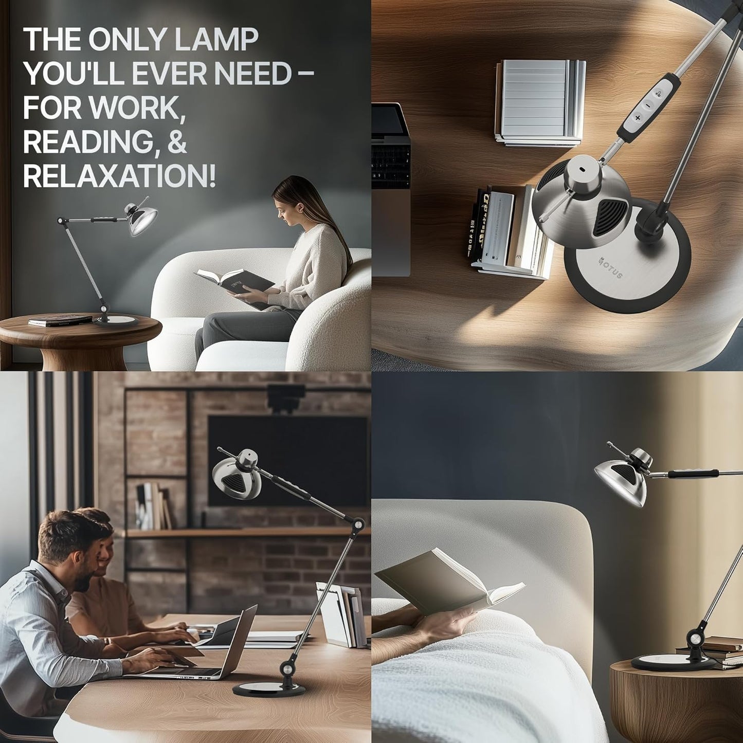 OTUS LED Desk Lamp for Home Office with Gesture Control | Eye-Caring Desk Light 1500 Lux, 12 Brightness & 3 Color | Architect Desk Lamp with Adjustable Swing Arm | Table Light for Work, Study, Reading