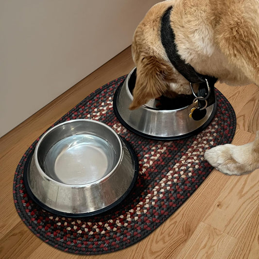 Homespice Montgomery Cat and Dog Bowl Mat 16x24 Oval - Machine Washable and Stain Resistant Dog Food Mats