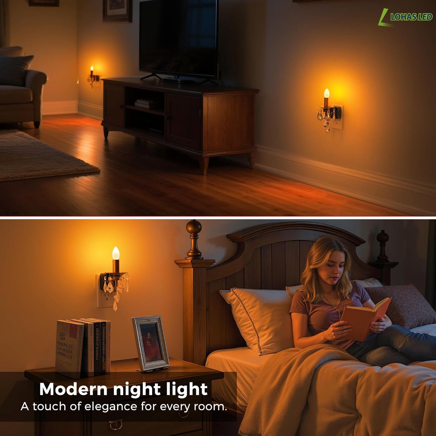 L LOHAS LED Candle Night Light, Night Lights Plug into Wall, LED Candle Night Light with Light Sensor, 0-100LM Dimmable Nightlight, for Dinning Room, Living Room, Bathroom, Hallway