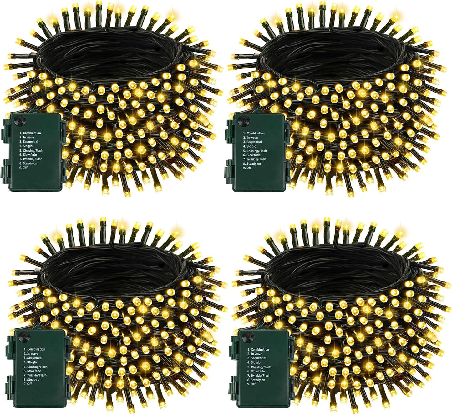 4 Pack Battery Operated Christmas Lights with Timer, 132FT 400 LED Waterproof Battery Twinkle Light, 8 Modes Green Wire Fairy Light for Indoor & Outdoor Bedroom Tree Christmas Decorations (Warm White)