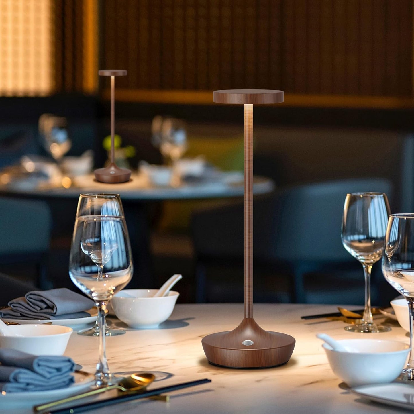 Cordless Table Lamp Rechargeable - 6000mAh LED Battery Operated Table Light - Portable Touch Dimmable Outdoor Waterproof Table Lamps for Patio Bar Restaurant Dining (2 Woodgrain)