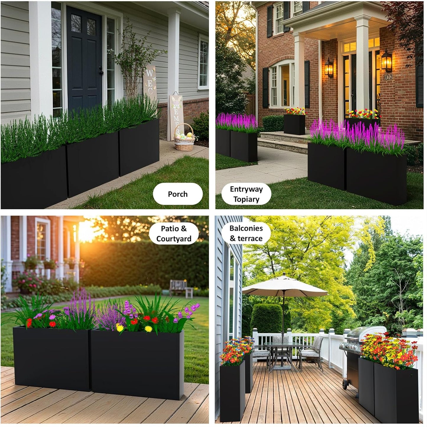 Modern Metal Planter Box 36" L x 9" W x 26" H – Rectangular Galvanized Steel Raised Garden Bed with Drainage Holes & Removable Shelf – Sleek Outdoor & Indoor Flower Planter for Patio, Yard & Porch