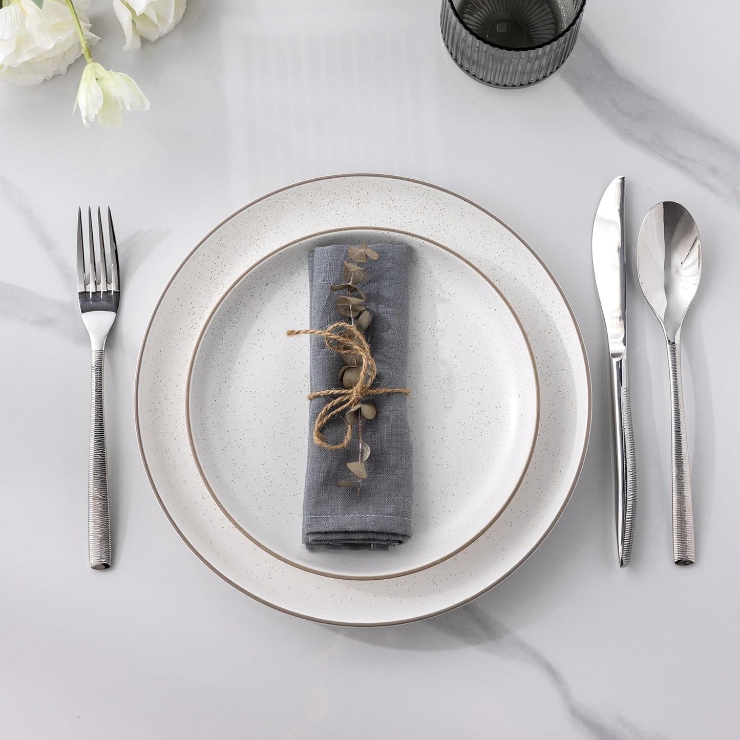 GBHOME Dinnerware Set for 4, GBHOME 12 Pieces Handmade Speckled Glaze Plates and Bowls Sets, Modern Style Scratch Resistant Stoneware Dishes Set, Dishwasher & Microwave Safe