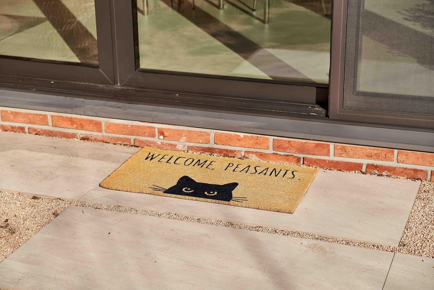 KANKUN Coco Coir Door Mat with Heavy Duty Backing, Welcome Doormat (17" x 30"), Doormat Entrance (Welcome Cat)