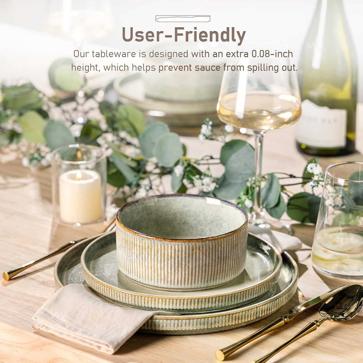 GBHOME Stoneware Dinnerware Sets for 4,Round Reactive Glaze Ceramic Plates and Bowls Set, Highly Scratch Resistant | Dishwasher & Microwave Safe Dishes Set,Service for 4(12Pcs)