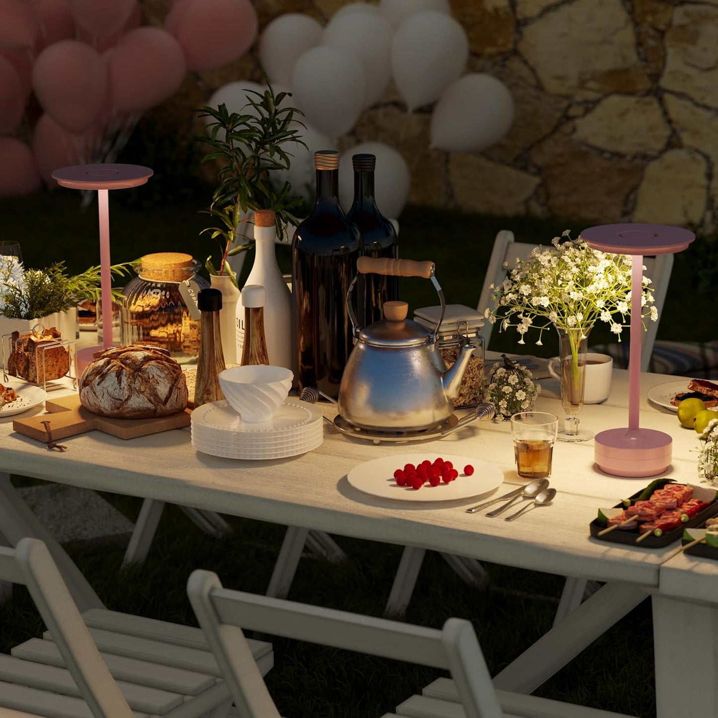 Cordless Table Lamp Set of 2, Type-C Rechargeable 5000mAh Battery Powered LED Table Lamps with Memory Function,3 Color Stepless Dimming for Outdoor Patio, Restaurant, Cafe(2P Pink)