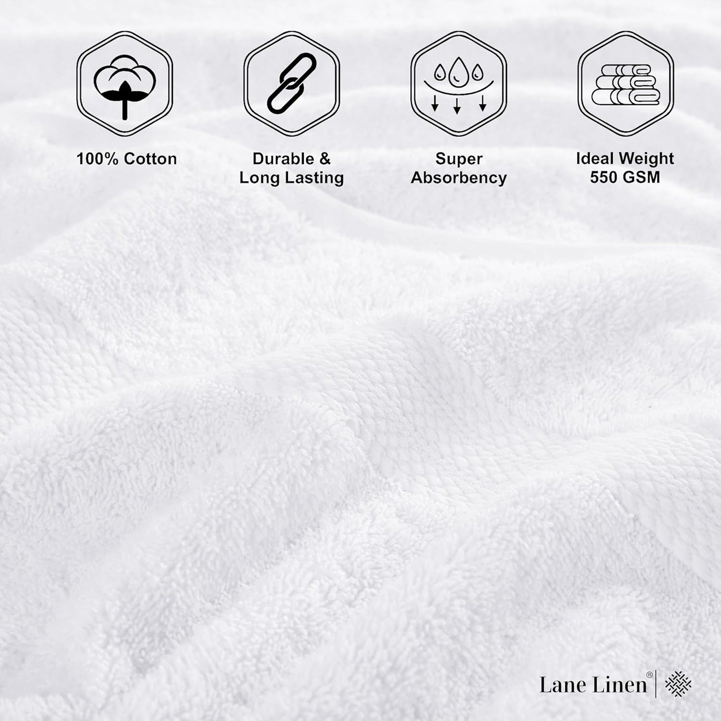 LANE LINEN 100% Cotton Luxury Bathroom Towel Set - 6 Pieces - Super Soft, Fluffy & Highly Absorbent - 2 Large Bath Towels, 2 Washcloths, 2 Hand Towels - Complete Family Pack - White Bath Towel Set