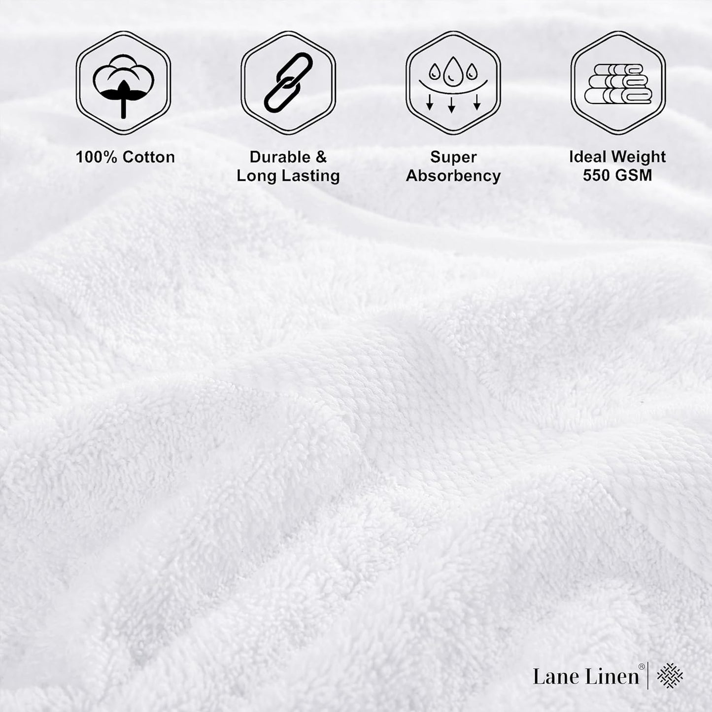 LANE LINEN 100% Mercerized Cotton Luxury Bathroom Towel Set - 16 Pcs - Super Soft, Fluffy & Highly Absorbent - 4 Bath Towels, 8 Washcloths, 4 Hand Towels - Complete Family Pack - White Bath Towel Set
