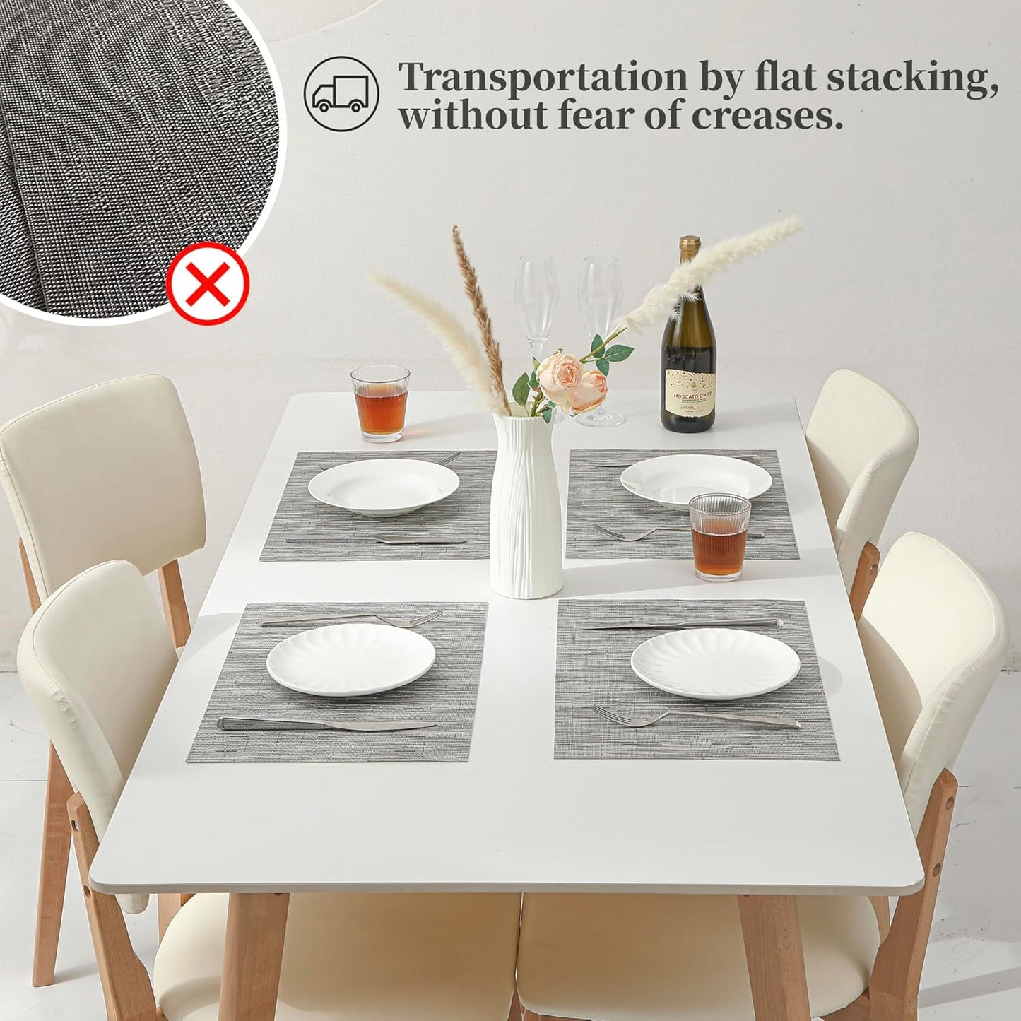 Leetaltree Silver Placemats Set of 6 - Heat Resistant Non-Slip Place mats for Dining Table, Washable Durable PVC Vinyl Woven Table Mats（Silver, 6）