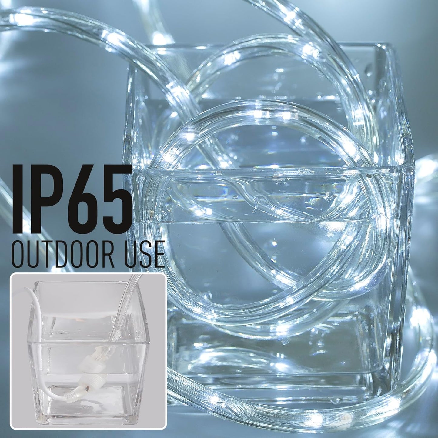 Waterproof LED Rope Lights, Connectable & Flexible with 8 Modes, Outdoor Lighting for Deck, Garden, Pool, Patio & Christmas Decor (White, 100ft)