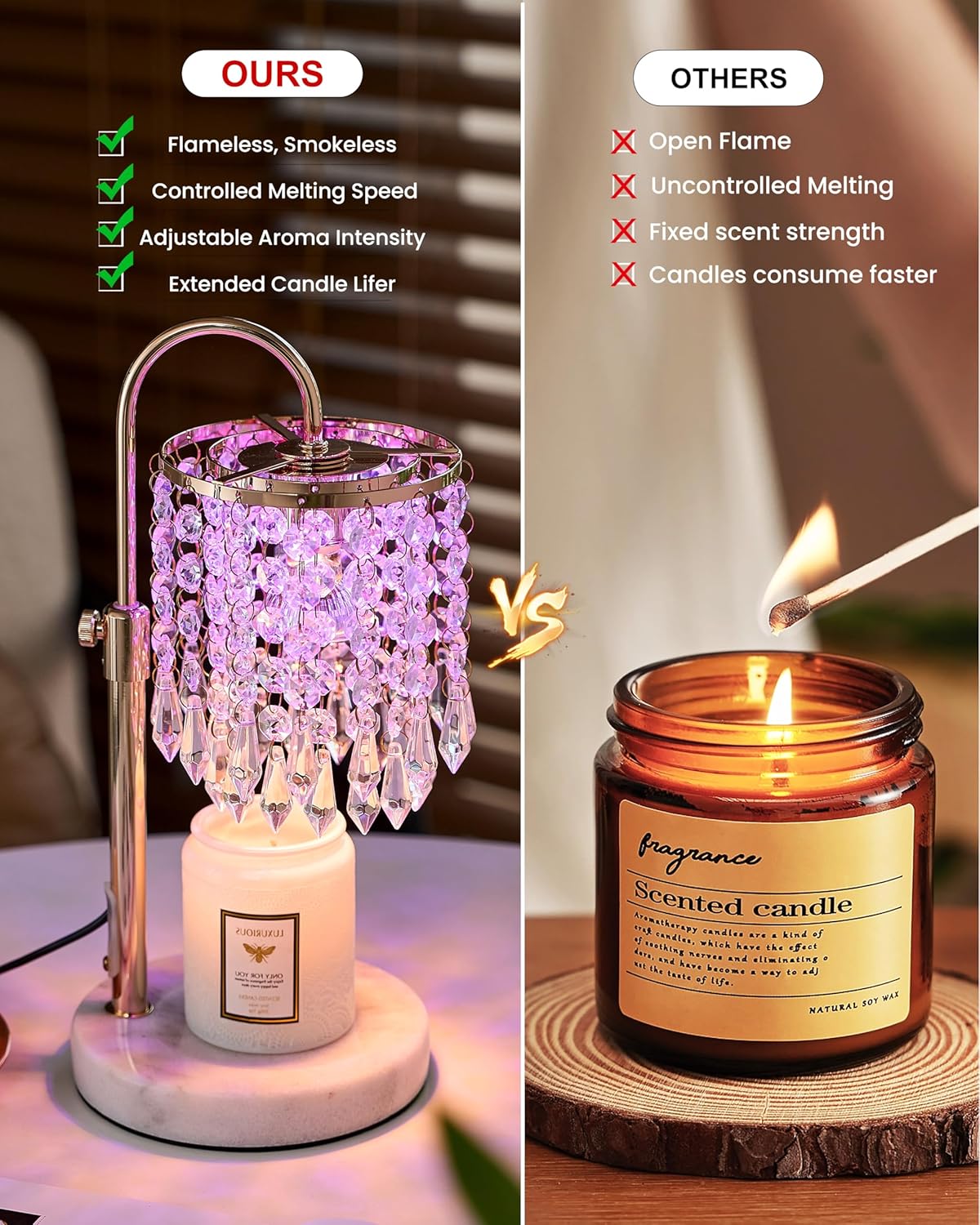 Candle Warmer Lamp with Timer Dimmer and 3 Bulbs, Lamp Candle Warmer with Marble Base,Wax Melt Warmer for Jar Candles, Birthday Gifts for Women Mom, House Warming Gifts New Home Decor
