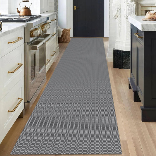 KOZYFLY Washable Runner Rug 3x18 ft Hallway Kitchen Runner Rugs with Rubber Backing Bobo Non Slip Entryway Runner Indoor, Long Carpet Runners for Hall Kitchen Entryway, Grey/Charcoal Grey