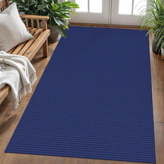 KOZYFLY Washable Area Rug 4x6 ft Non Slip Rubber Backed Living Room Rugs Braided Woven Cotton Kitchen Rugs Indoor Entryway Rug Floor Carpet for Dining Living Room Bedroom, Royal Blue/Navy