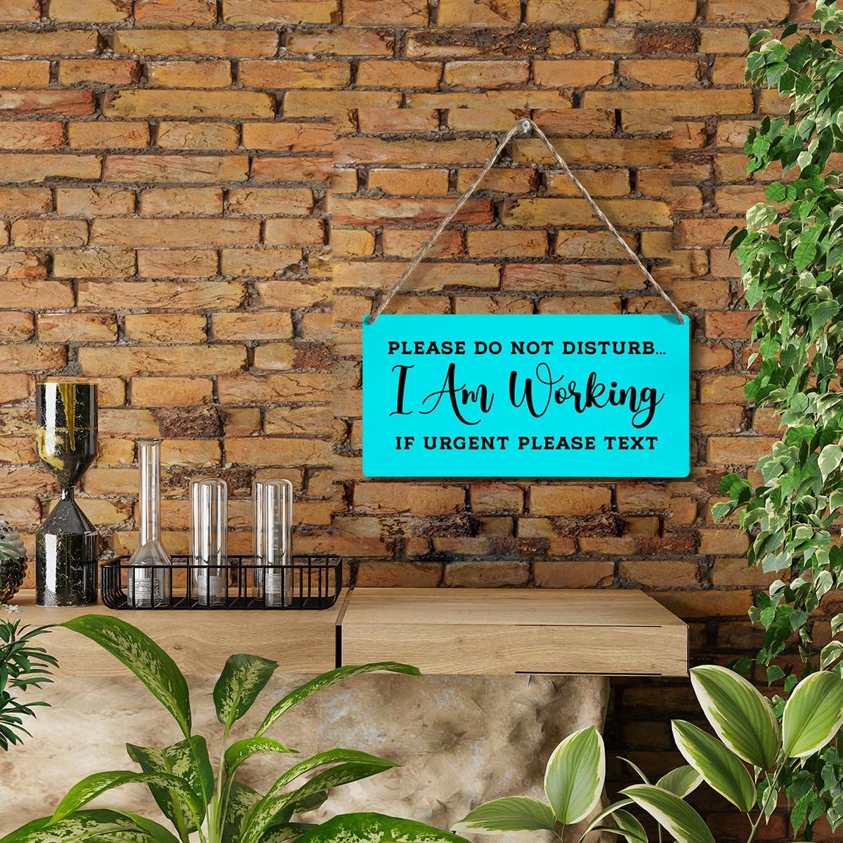 Front Door Please Do Not Disturb Sign, I Am Working f Urgent Please Text Signs, Wall Art Wooden Hanging Plaque 12 x 6 Inch, For Front Door Home Porch Entrance Decoration