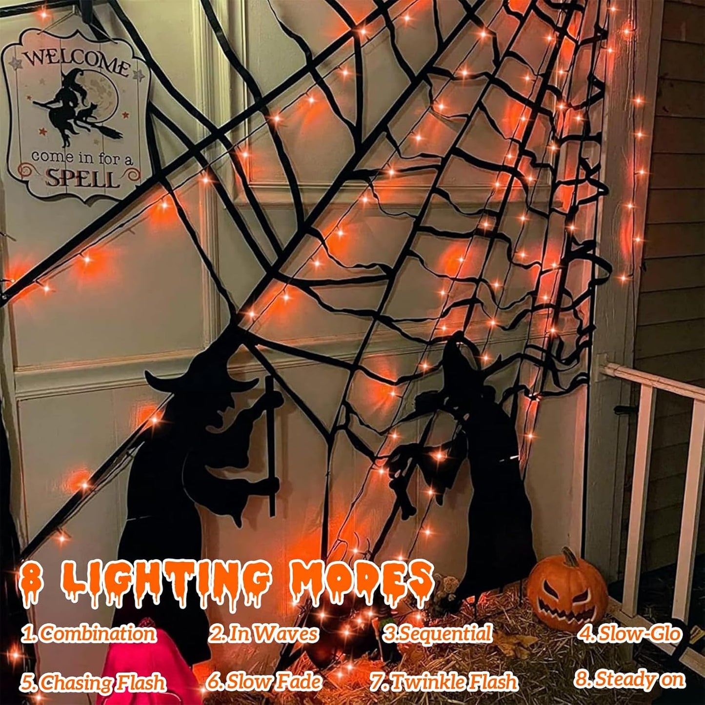 YEGUO 165ft 500 LED Halloween Lights Outdoor Waterproof, 8 Modes Orange String Lights Plug in, Green Wire Christmas Lights Indoor with Timer Memory