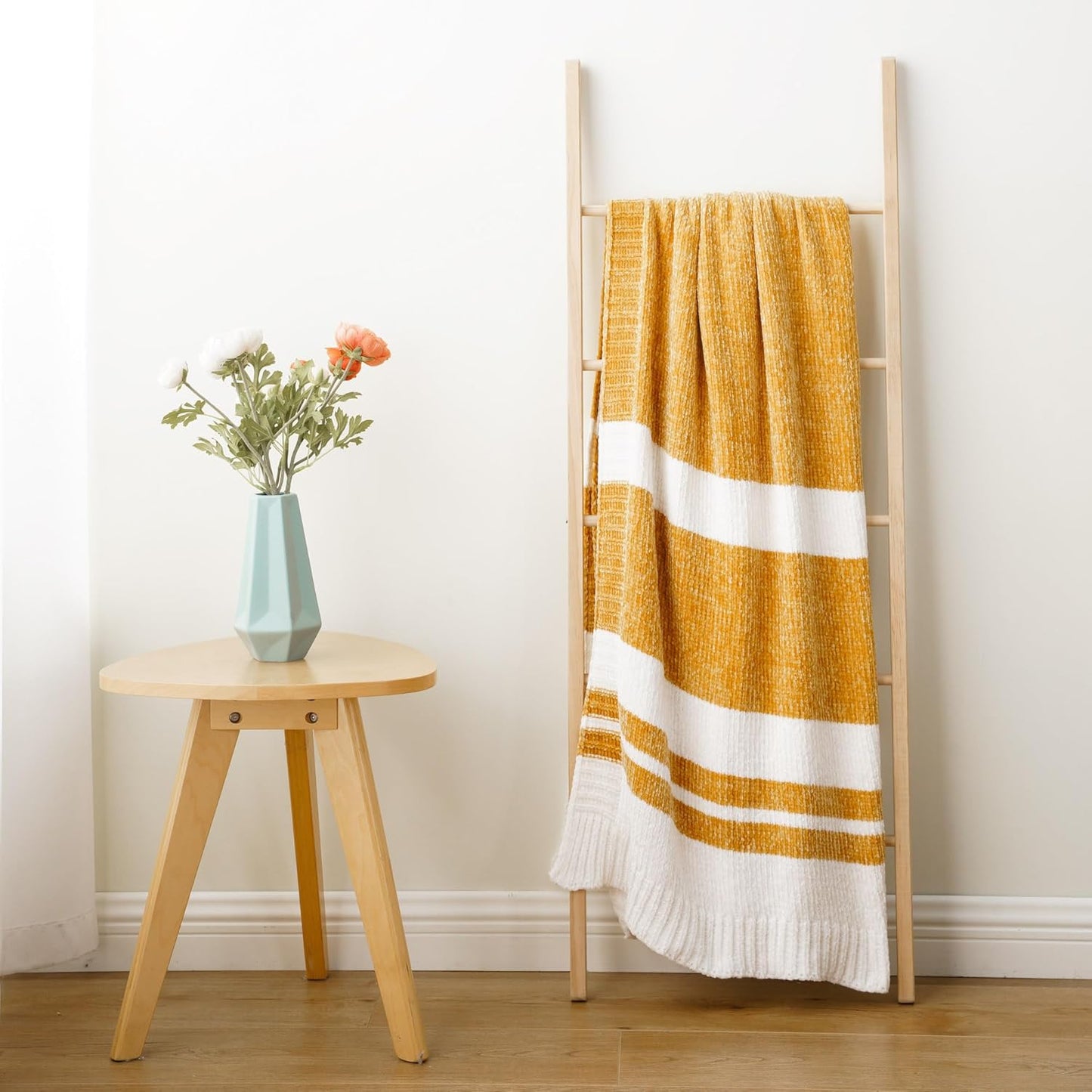 BATTILO HOME Mustard Yellow Throw Blanket for Couch, Soft Chenille Throw Blanket Knit Throw Blankets for Bed, Sofa,Chair, Farmhouse Throw Blankets, Fall Throw Blanket,51"x67"