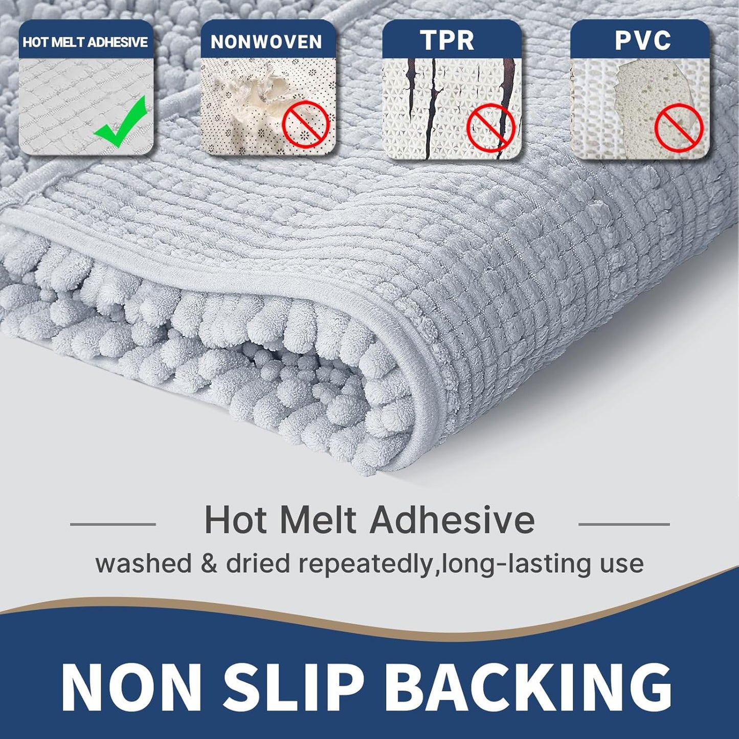 Yimobra Bathroom Rugs Sets 2 Piece - Quick Dry Extra Thick Luxury Chenille Bath Mat, Non Slip Super Absorbent for Tub Shower Sink, Machine Washable Shaggy Floor Mat, 32"x20"+24"x17" Inch, Silver