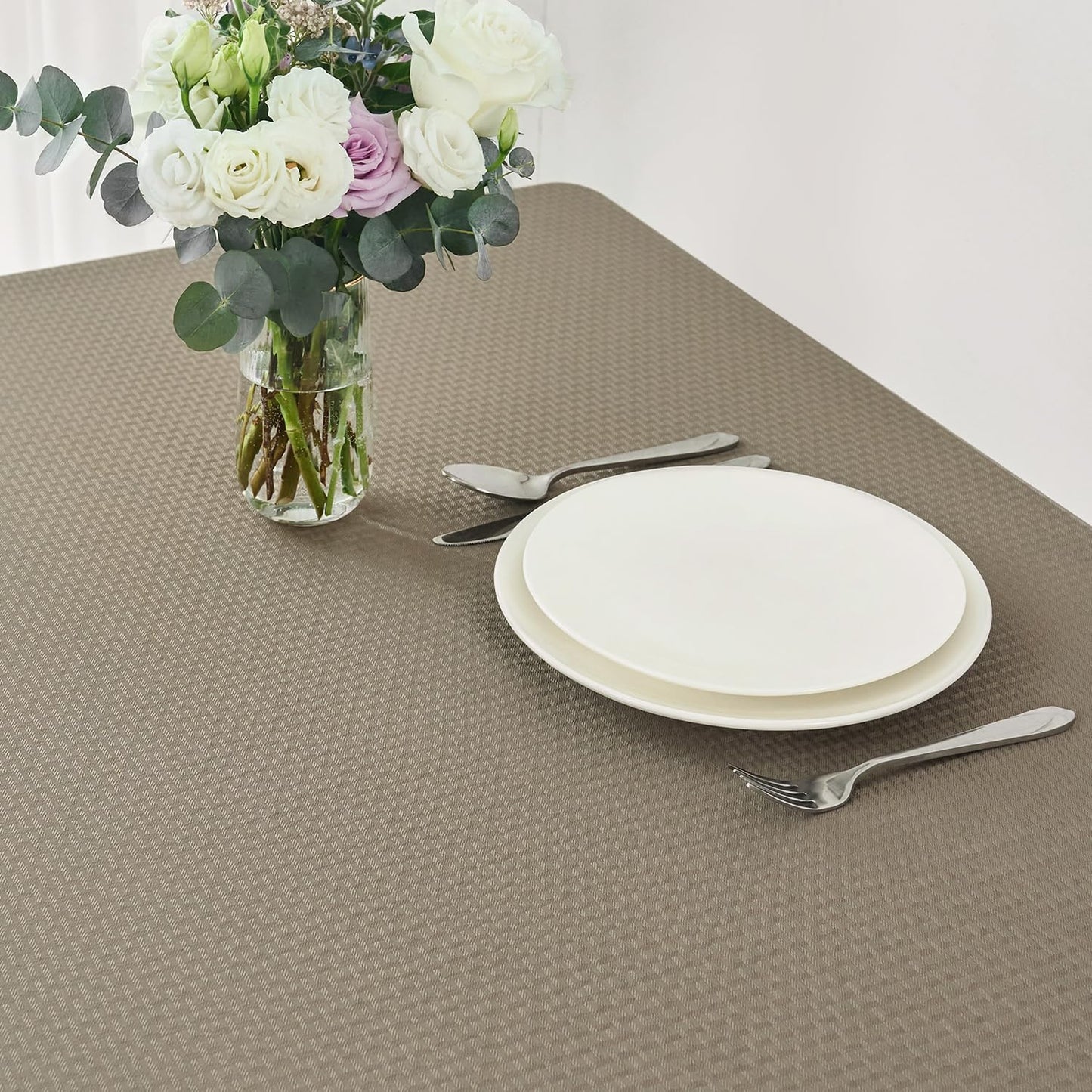 maxmill Tablecloth Weaved Texture Stain Resistant Waterproof, Wrinkle Resistant Washable Table Cloth, Fabric Table Cover for Dining Room, Indoor Outdoor Use, Rectangle 60 x 120 Inch, Brown