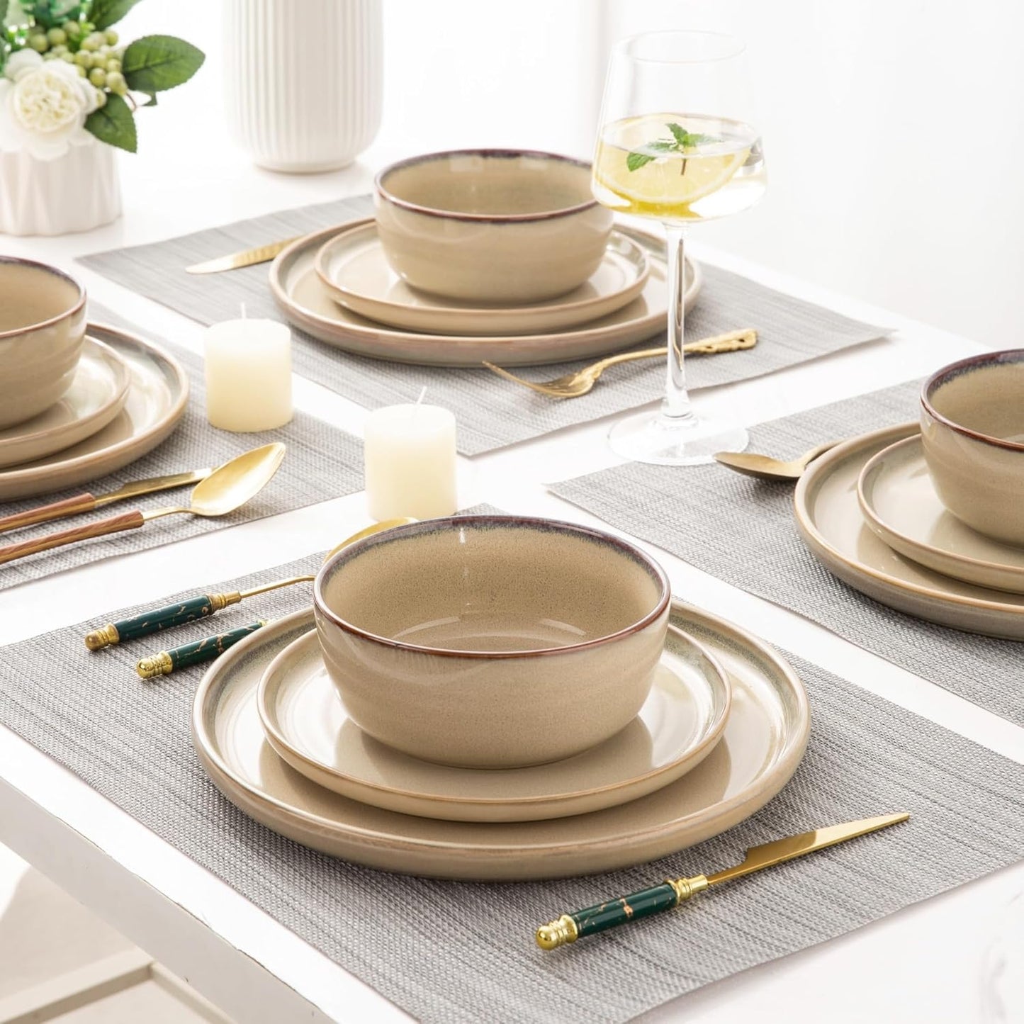 AmorArc Stoneware Dinnerware Sets,Round Reactive Glaze Ceramic Plates and Bowls Sets,Highly Scratch Resistant | Dishwasher & Microwave Safe Dishes,Service for 6 (18pc)