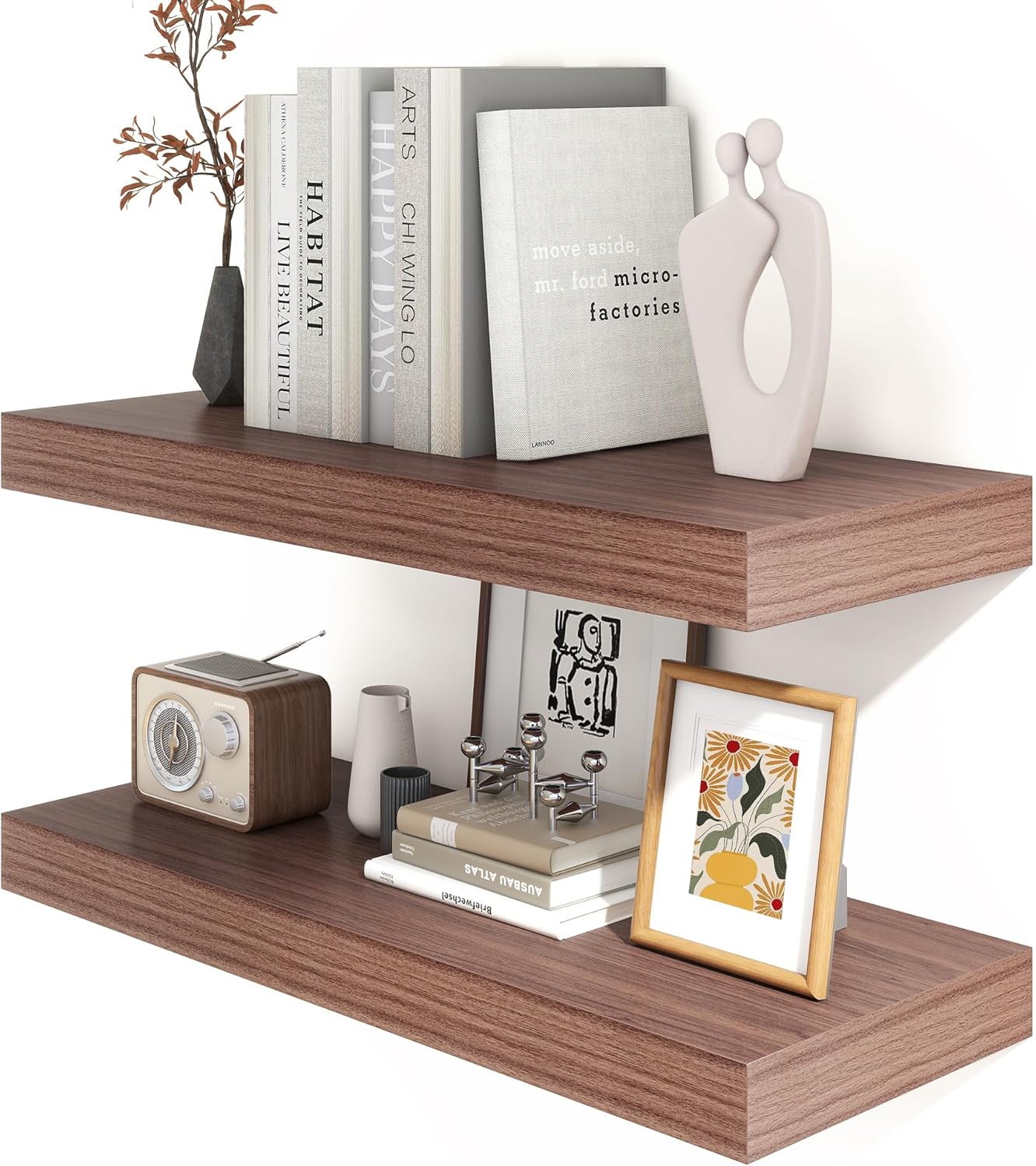 30 Inch Floating Shelves for Wall - 30 Inch Wide x 12 Inch Deep Walnut Floating Shelves Set of 2 - Rustic Wide Wood Wall Shelves for Living Room Bathroom Laundry Room Kitchen Home Office