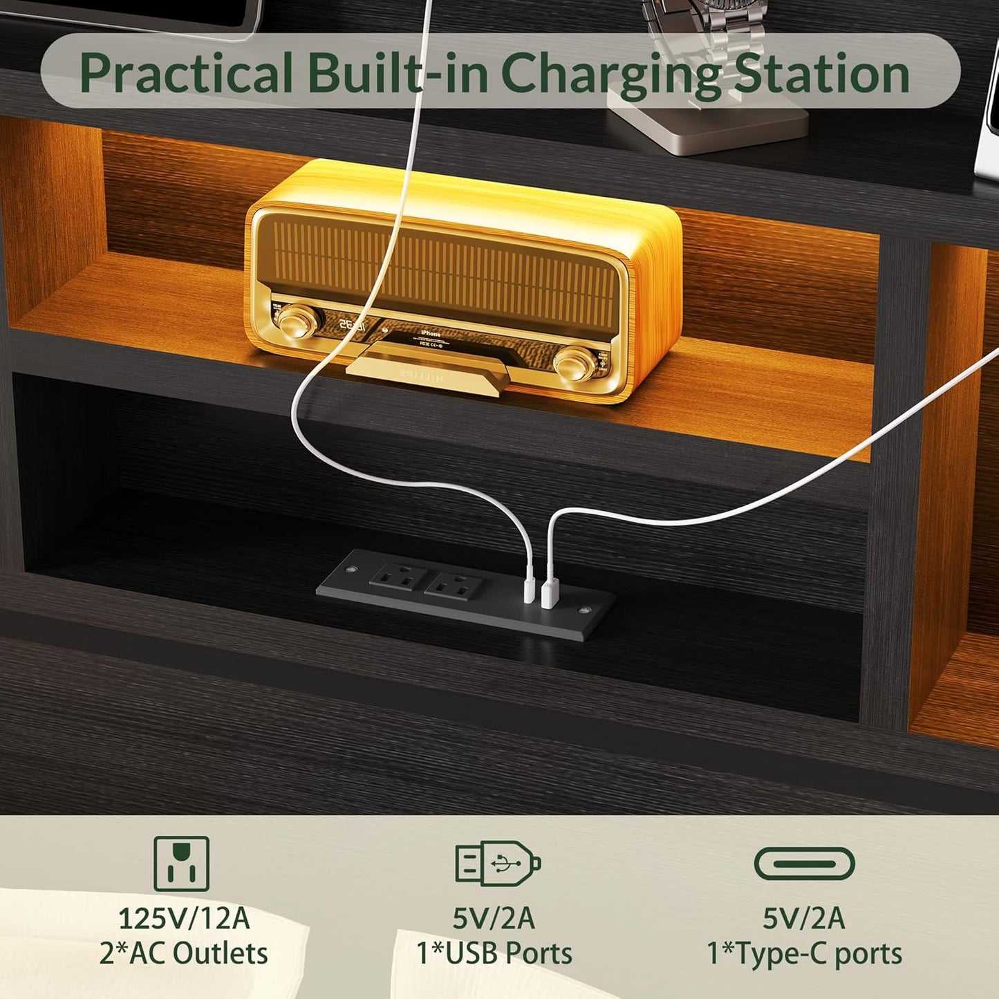 LARMACE King Size Bed Frame with 6 Storage Drawers and Headboard Wooden Platform Bed Frame with LED Lights and Charging Station Easy Assembly/No Box Spring Needed/Black