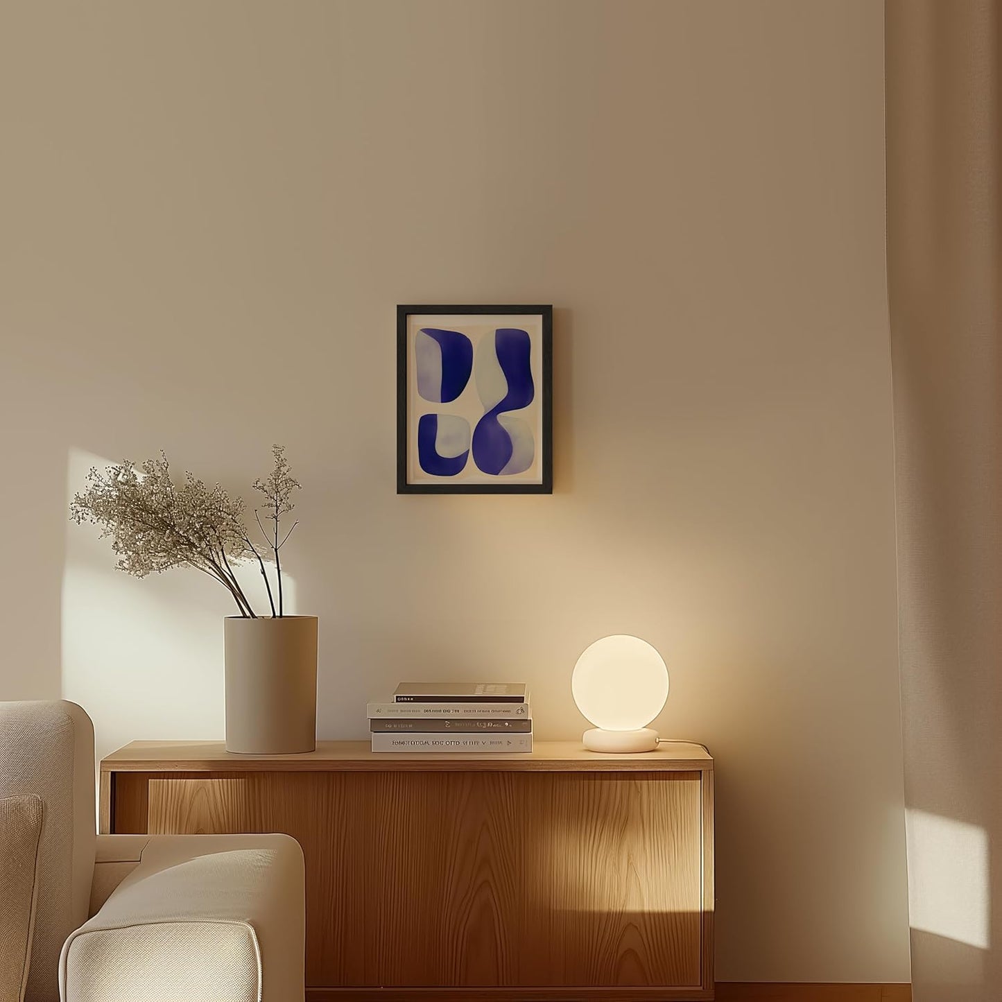 HAUS AND HUES Modern Abstract Wall Art - Blue and Green Living Room Art, Modern Artwork for Walls, Minimalist Picture for Living Room(Blue Tribal Shapes 2, Unframed, 8x10)