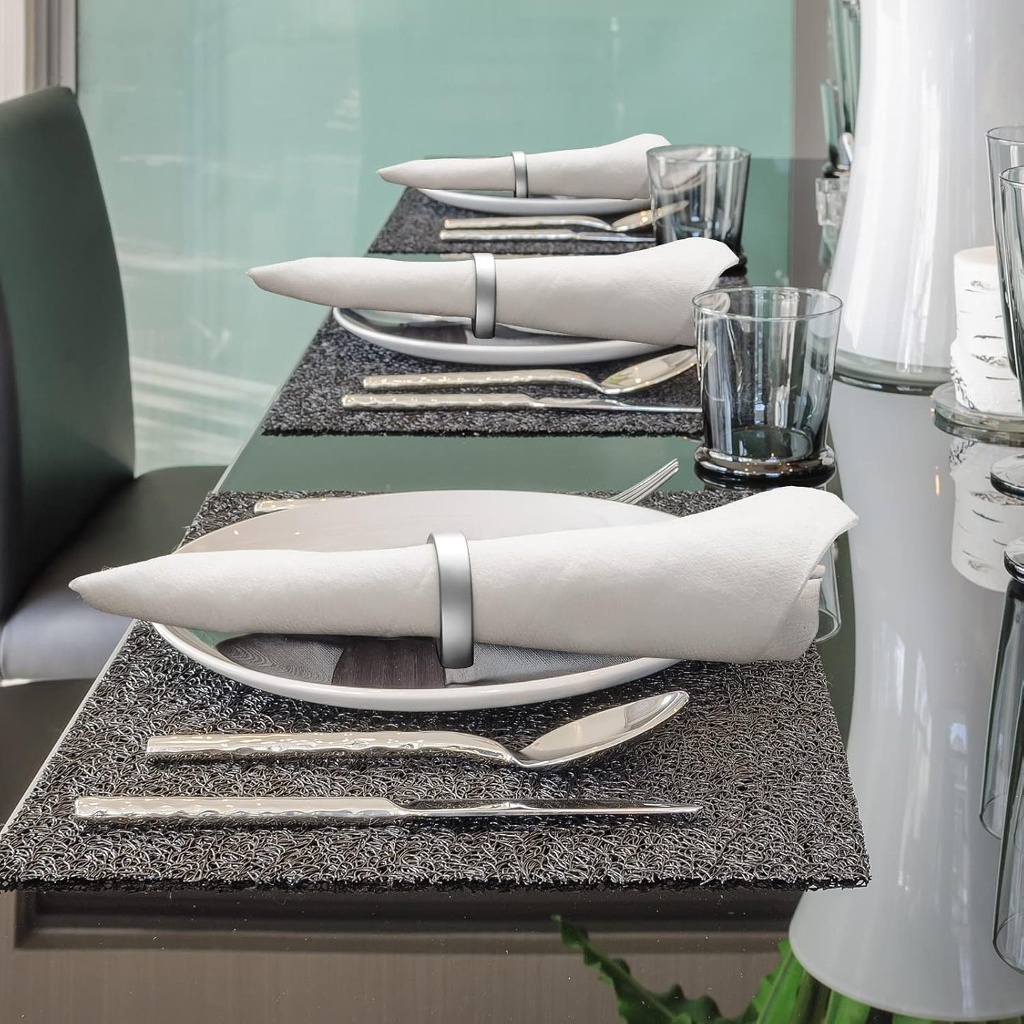 20 Pcs Stainless Steel Napkin Rings Festival Metal Napkin Ring Holders Modern Serviette Buckles Metallic Adornment for Table Settings Kitchen Dinner Party Wedding (Bright Silver Semicircle, 20 Pcs)