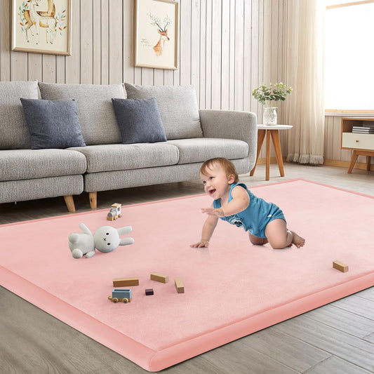 Baby Play Mat for Floor Tummy Time Mat Nursery Rug Muscle Area Rug Playroom Rug Tatami 74 * 50" Memory Foam 1.3" Thick Crawling For Babies,Toddlers, Infants, Kids,Floor(Pink)