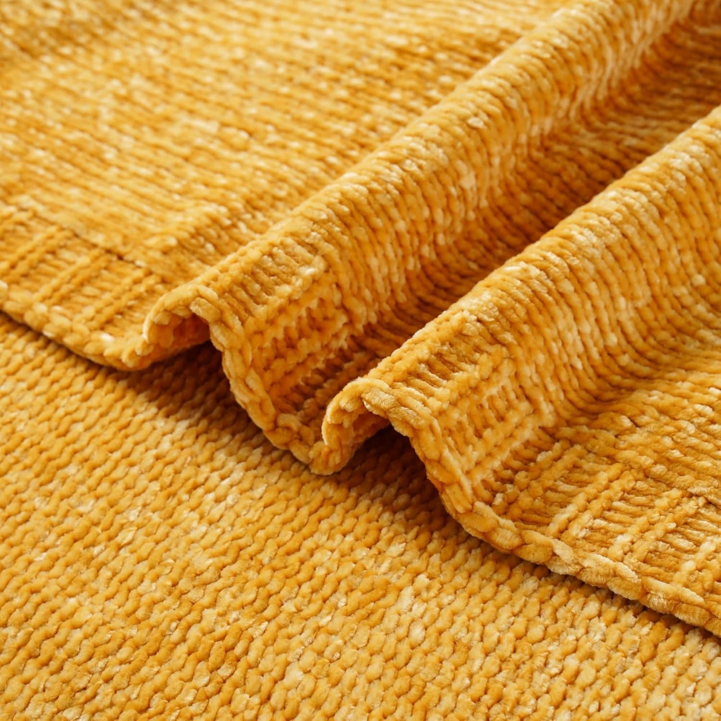 BATTILO HOME Mustard Yellow Throw Blanket for Couch, Knit Gold Chenille Throw Blanket for Sofa,Chair, Soft Cozy Spring Blanket for Bed,Home Decor, 51"x67"