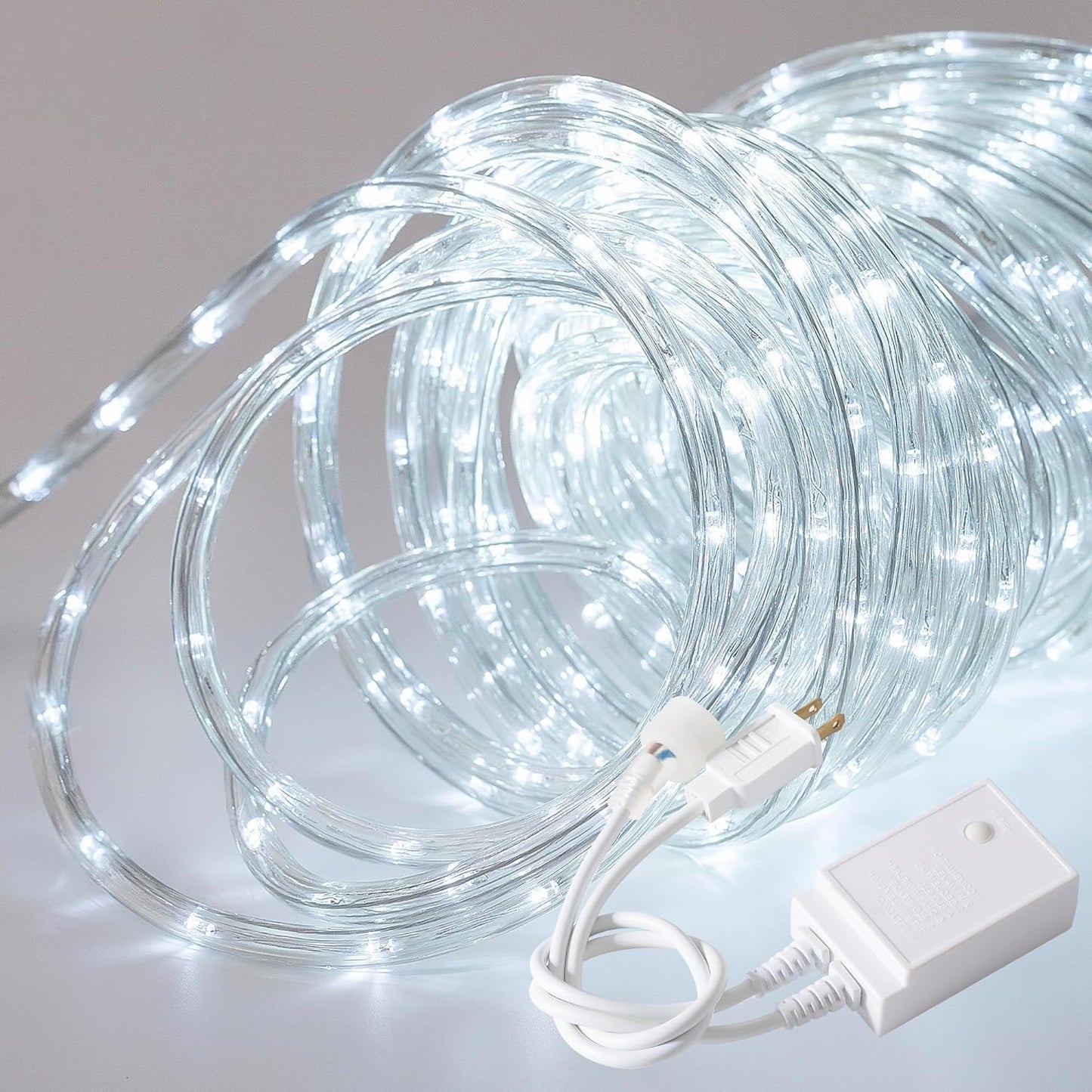 Waterproof LED Rope Lights, Connectable & Flexible with 8 Modes, Outdoor Lighting for Deck, Garden, Pool, Patio & Christmas Decor (White, 20ft)