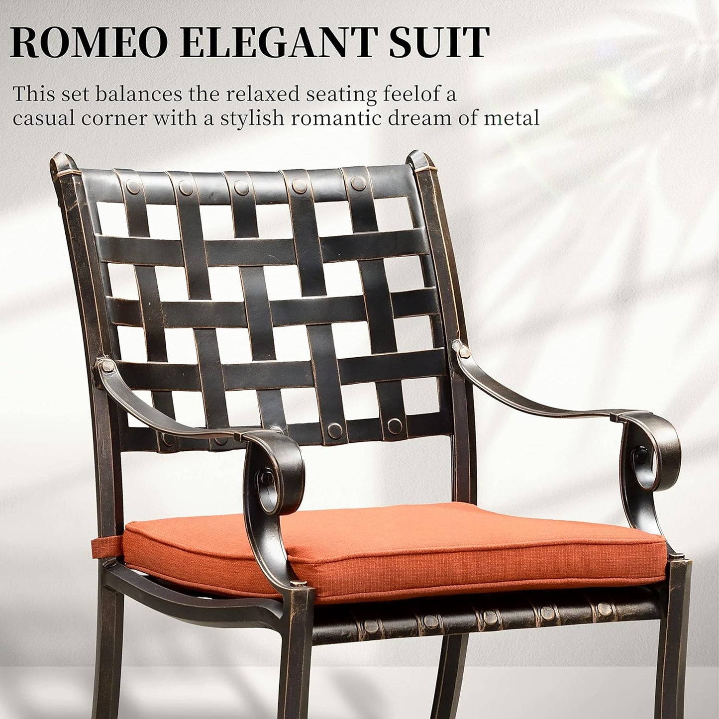 PURPLE LEAF Patio Dining Set Cast Aluminum 5-Piece Patio Furniture Set with 4 Dining Armchairs and 47" Round Table, 4 Cushions Included, for Lawn Yard Garden, Lattice Brick Red Outdoor Dining Set