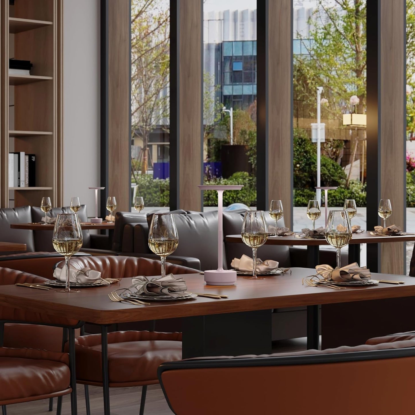 2 Pack Rechargeable Cordless Table Lamps, Portable 5000mAh LED Table Light, 3 Color Stepless Dimming Battery Powered Metal Table Lamp for Outdoo/Restaurant/Home/Patio.(Light Pink)