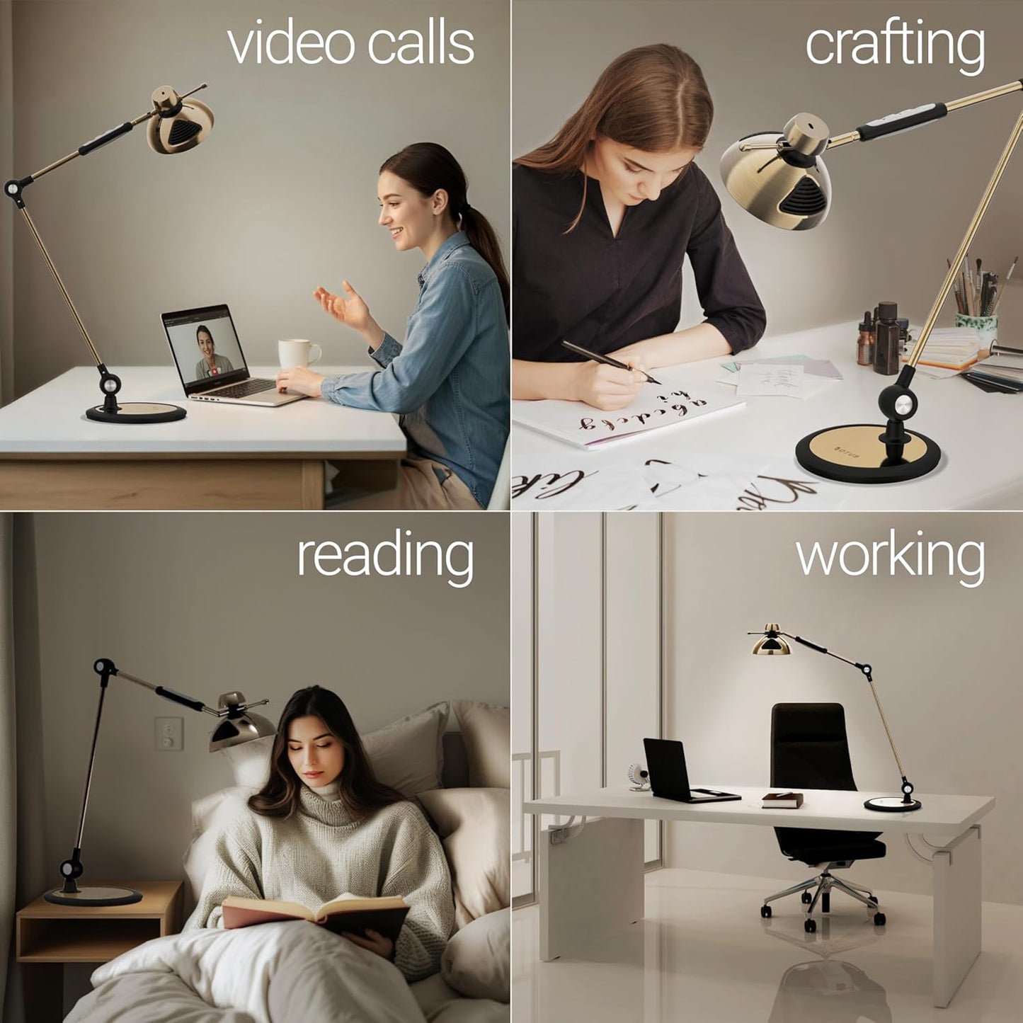 OTUS Desk Lamp Gesture Control with Adjustable Swing Arm, Brass Desk Lamps for Home Office, 12 Brightness, 3 Color Modes, Memory, Eye Care Tall Table Light