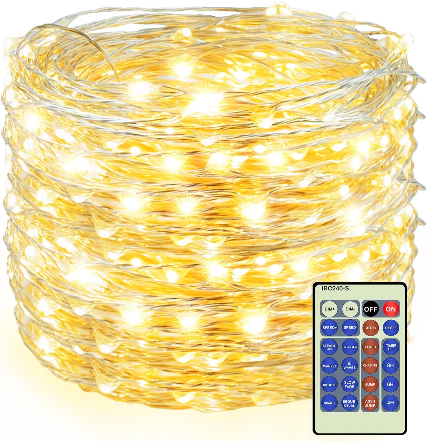 Decute 500LED 164ft Fairy String Lights Christmas Lights Indoor Outdoor Silver Wire with Remote, Firefly Lights Starry for DIY Christmas Tree Costume Wedding Party Table Centerpiece Decor(Warm White)