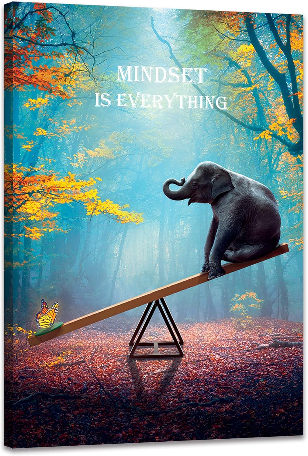 Elephant Wall Art Motivation Animals Poster Mindset Black and White Framed Canvas Artwork for Wall Decoration (28x44 inch)