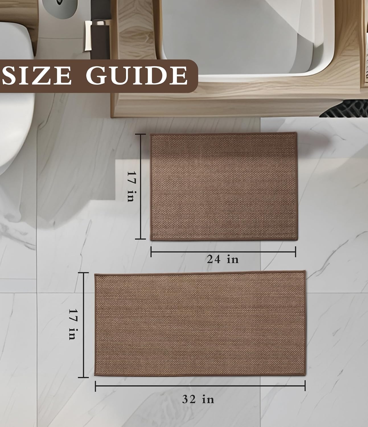 YIHOUSE Bathroom Rugs Sets 2 Pieces, Coffee Ultra Thin Bath Mats Fit Under Door, Absorbent Quickly Dry Rubber Backing Braided Bath Mat Set, Non Slip Washable Bath Rugs Mat for Bathroom Floor, Coffee