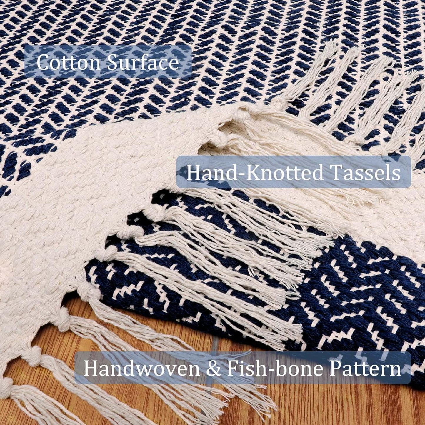 Lahome Boho Bedroom Rug, 3x5 Kitchen Rug Lightweight Rugs for Entryway Living Room Woven Washable Area Rug with Tassels, Farmhouse Navy Blue Throw Rugs Non Shedding Floor Carpet for Living Bedroom