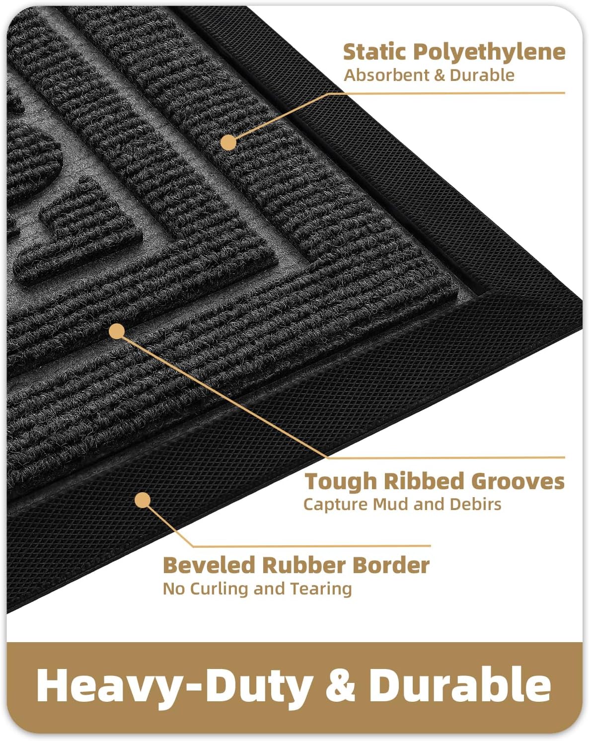 Color&Geometry Large Front Door Mat Outside Entrance, Heavy Duty Non Slip Low Profile Doormat for Entryway, Trap Dirt and Moisture Welcome Mats All-Weather, Easy Clean, Patio, Garage, 48"x72" Grey