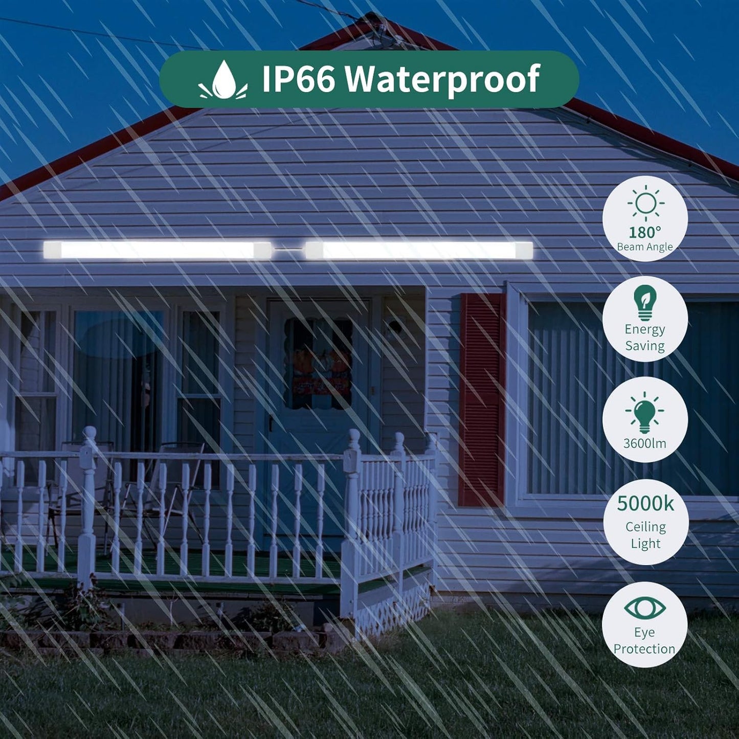 KUKUMAO Utility LED Shop Light Fixture with Plug 4FT 5000K 36W 3600LM Linkable Waterproof Closet Light Under Cabinet Light Ceiling Tube Light for Garage Kitchen Bathroom Workbench and Office(2 Pack)