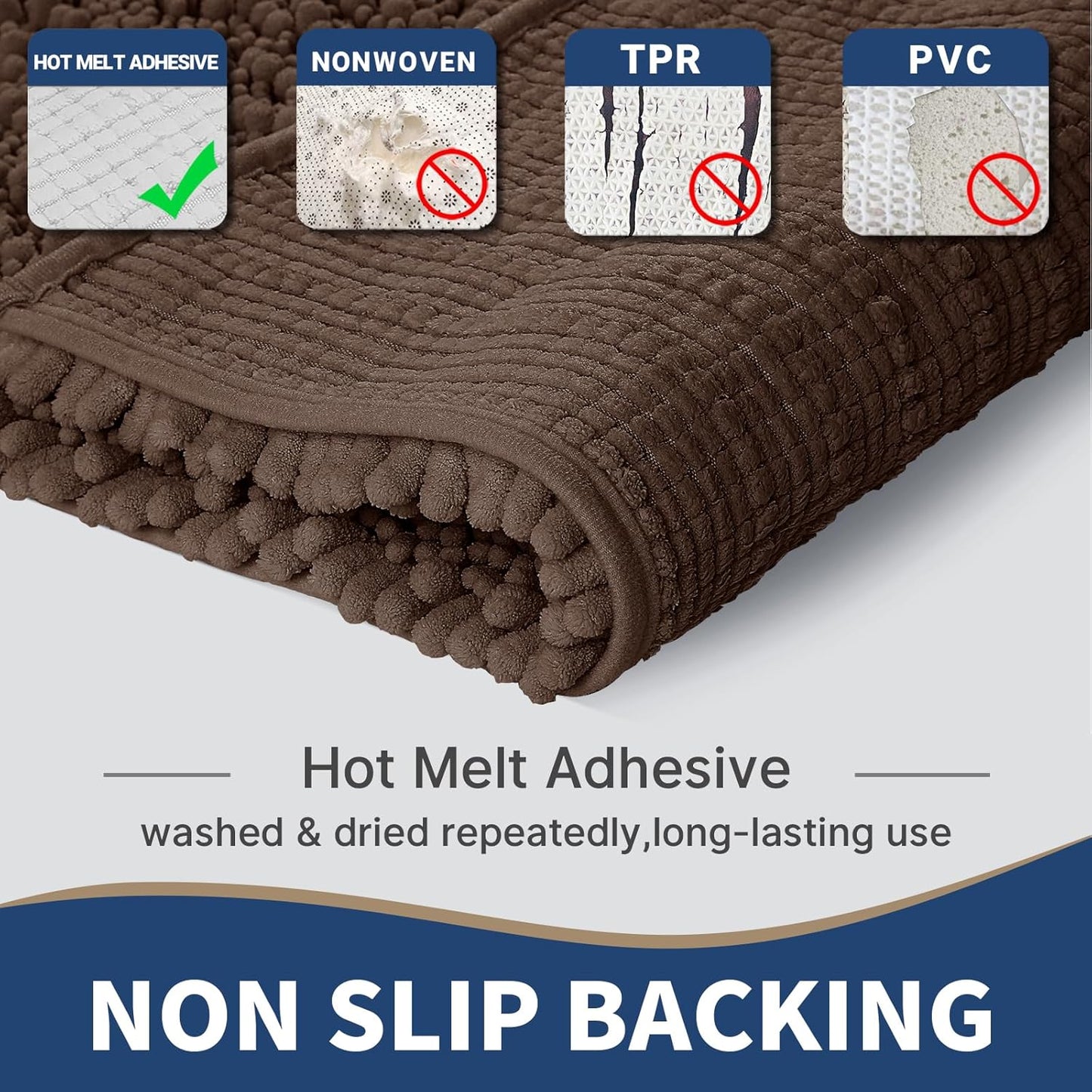 Yimobra Bathroom Rugs Sets 2 Piece - Quick Dry Extra Thick Luxury Chenille Bath Mat, Non Slip Super Absorbent for Tub Shower Sink, Machine Washable Shaggy Floor Mat, 32"x20"+24"x17" Inch, Brown