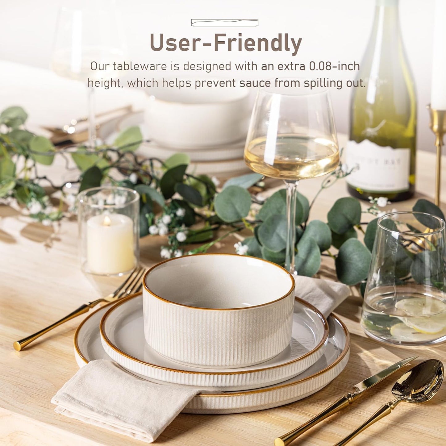 GBHOME Stoneware Dinnerware Sets for 8, Round Reactive Glaze Ceramic Plates and Bowls Set, Highly Scratch Resistant | Dishwasher & Microwave Safe Set，Service for 8（24pcs)