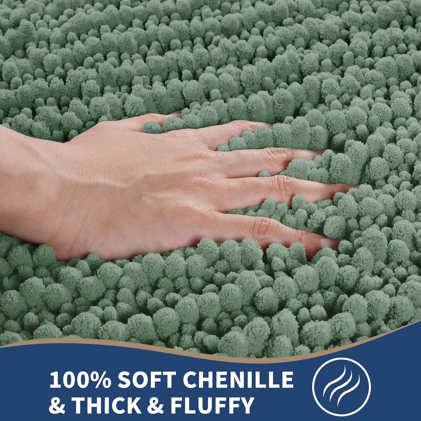 Yimobra Bathroom Rugs Sets 2 Piece - Quick Dry Extra Thick Luxury Chenille Bath Mat, Non Slip Super Absorbent for Tub Shower Sink, Machine Washable Shaggy Floor Mat, 32"x20"+24"x20" Inch, Green