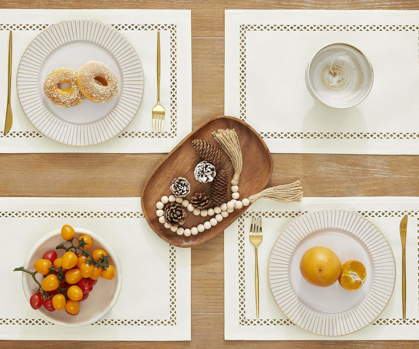 Burlap Placemats Set of 4, 12 x 18 Inch Rustic Geometric Hollow Place Mats, Heat Resistant Placemats for Farmhouse Kitchen Table Decor, Off White 4PCS