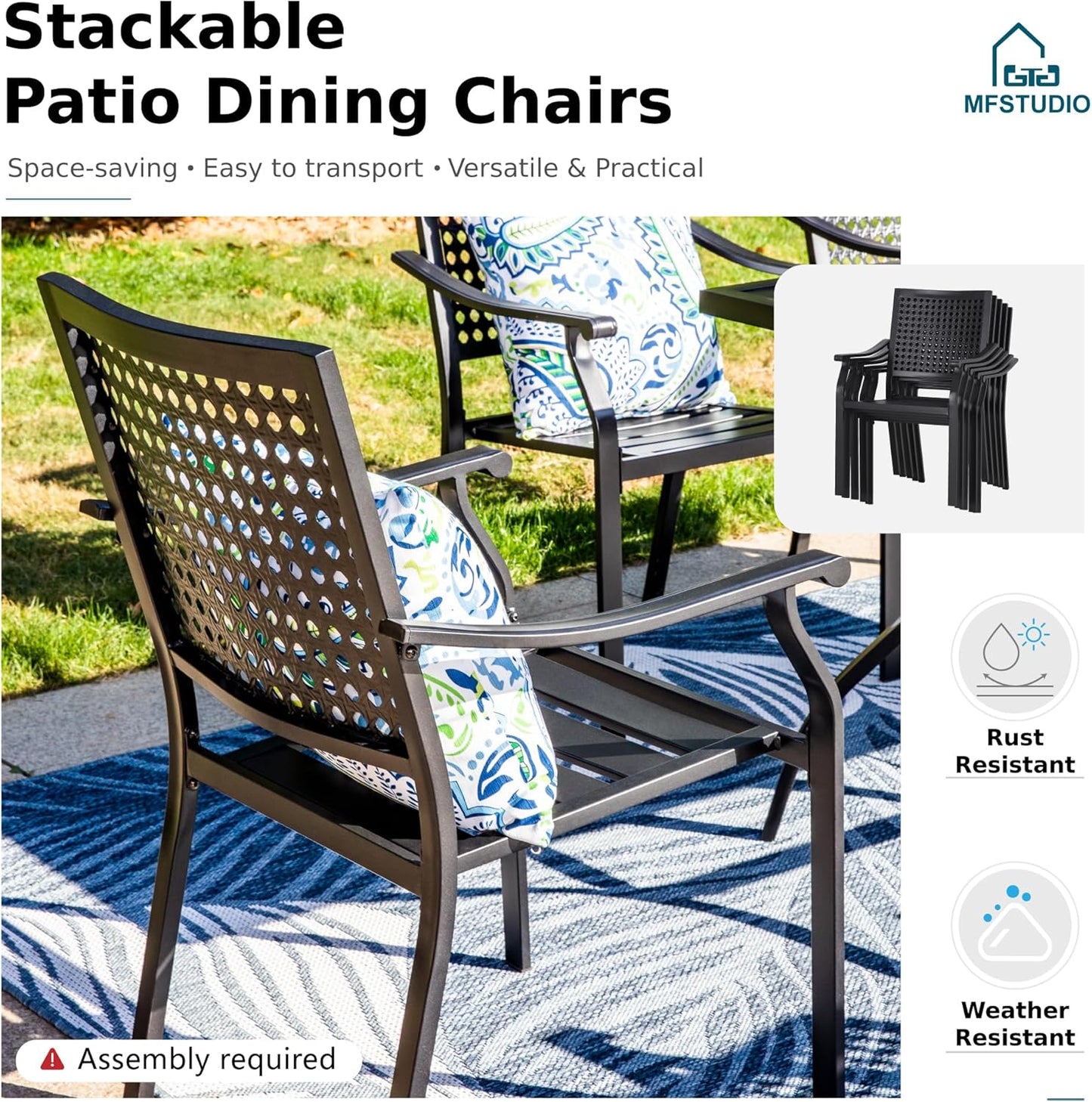 MFSTUDIO Patio Table and Chairs Set, Outdoor Dining Set for 8 with Expandable Table, 9 Piece Metal Patio Dining Set for Deck Backyard Poolside Garden