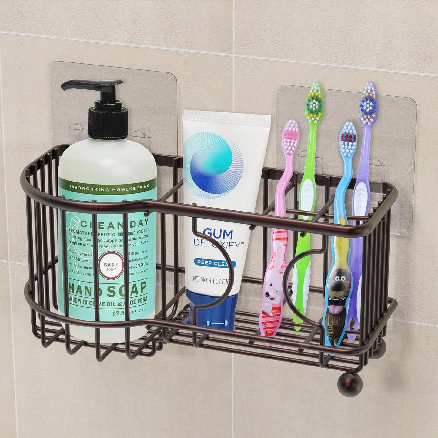 Simple Houseware 6 Slots Toothbrush Holder Adhesive Wall Organizer, Bronze