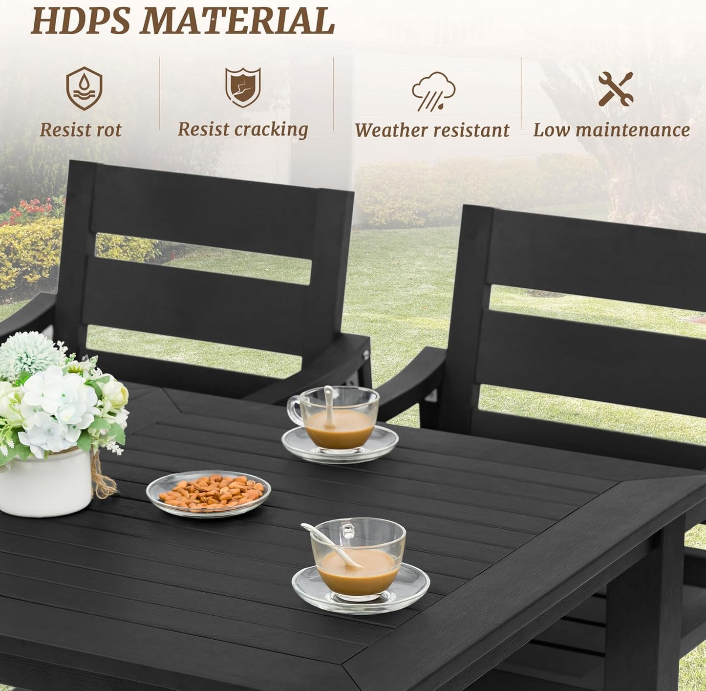 Patio Table and Chairs Set, HDPS 5-Piece Outdoor Dining Set, Patio Furniture for Deck, Poolside, and Backyard, Black